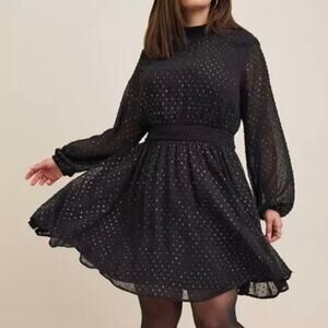 TORRID | Mini Clip Dot Blouson Sleeve Dress Black Rainbow LBD Party | 0, Large